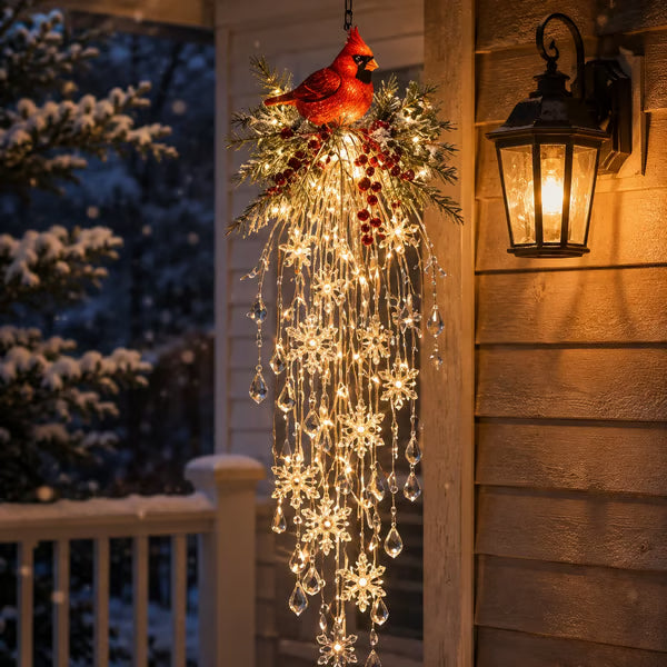Crystal-Cascade-Weihnachtsbeleuchtung™ – Hanging LED snowflake with crystal effect for the veranda ✨❄️