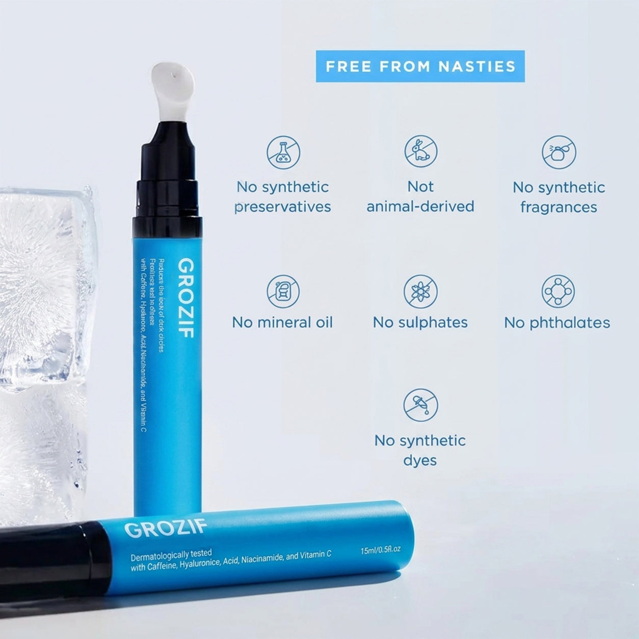 Cooling Eye Gel with Ceramic Tip | Caffeine, Niacinamide & Hyaluronic Acid Depuff Under Eye Treatment