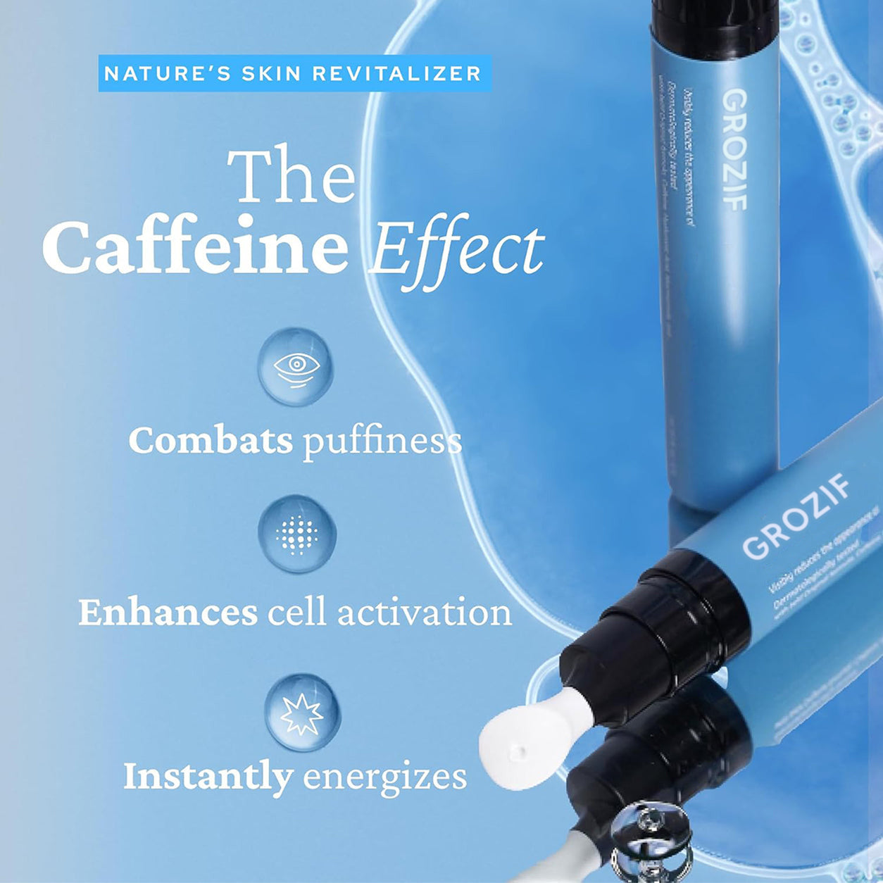 Cooling Eye Gel with Ceramic Tip | Caffeine, Niacinamide & Hyaluronic Acid Depuff Under Eye Treatment