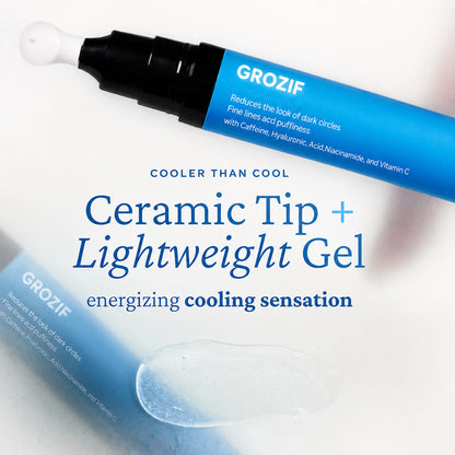 Cooling Eye Gel with Ceramic Tip | Caffeine, Niacinamide & Hyaluronic Acid Depuff Under Eye Treatment