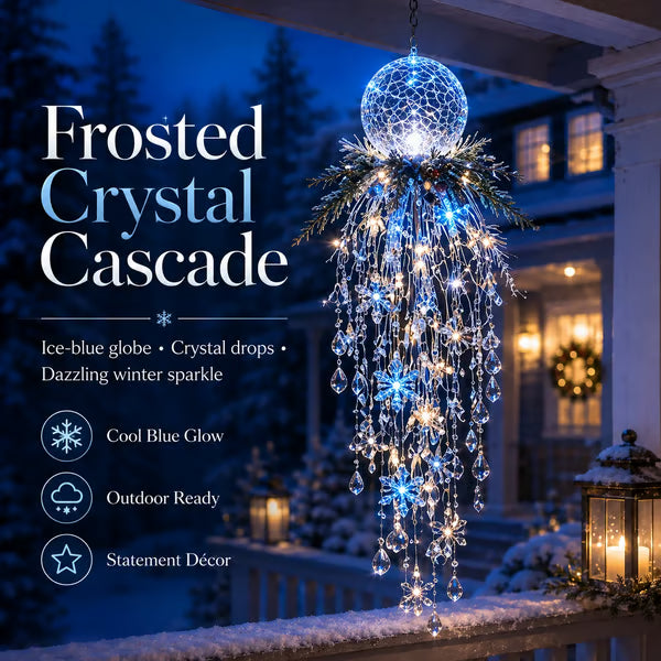 Crystal-Cascade-Weihnachtsbeleuchtung™ – Hanging LED snowflake with crystal effect for the veranda ✨❄️