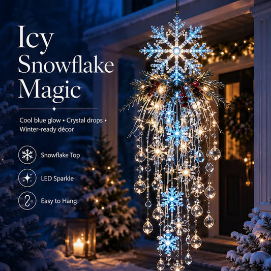 Crystal-Cascade-Weihnachtsbeleuchtung™ – Hanging LED snowflake with crystal effect for the veranda ✨❄️